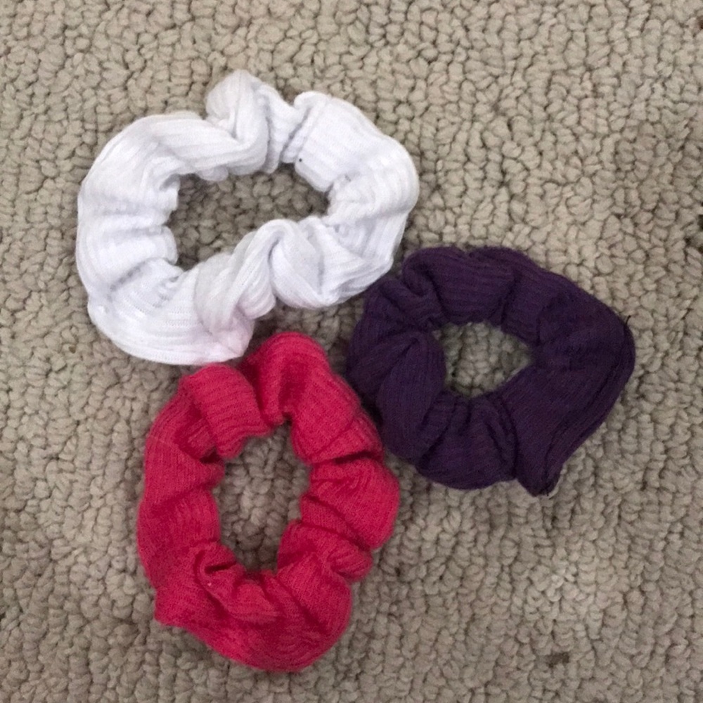 white, pink, purple scrunchie set